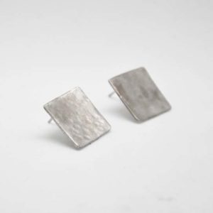 Square Forged Silver Earrings
