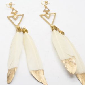 Rabilonga Boho Earrings With Gold Feathers