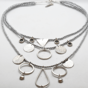 Boho Necklace In Three Rows Silver