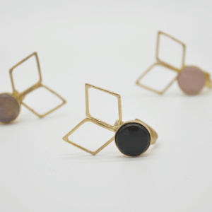Parotia Ring With Rhombuses And Gold Stone