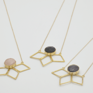 Parotia Long Necklace With Rhombuses And Gold Stone