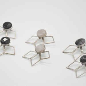 Parotia Earrings With Rhombus And Silver Stone