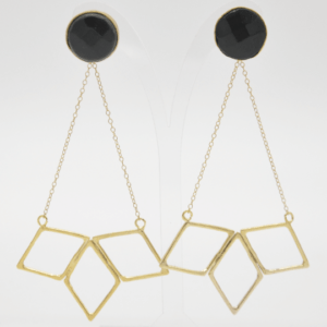 Parotia Earrings Long With Rhombus And Gold Stone